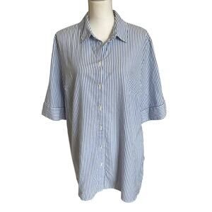 Chico's Top Shirt Blouse Size 3 Xl 16/18 Blue White Strip Lace Up Coastal Beachy